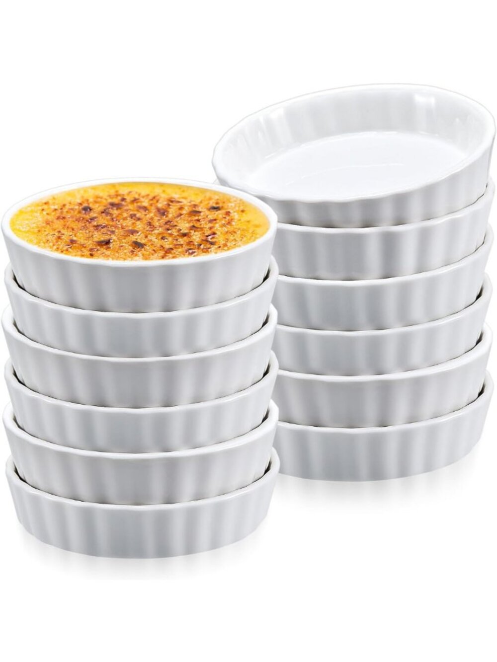 12 Pcs White Ceramic Ramekins for Baking, Oven Safe 8 oz Creme Brulee Dishes